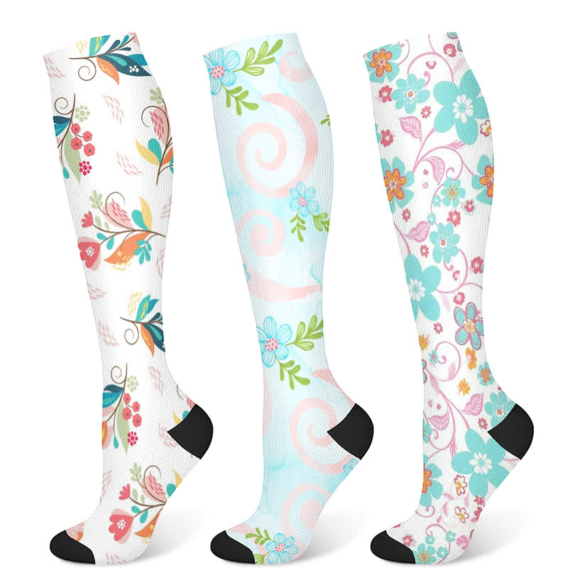 Chaussettes de compression florales artistiques (3 paires) - Multicolore - S/M - image 5