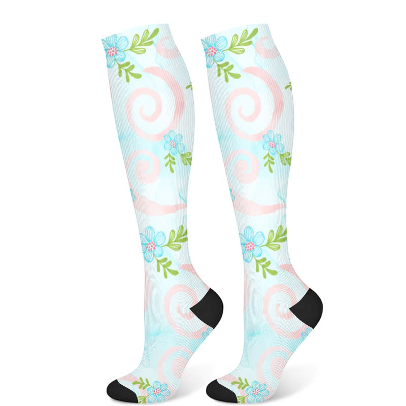 Chaussettes de compression florales artistiques (3 paires) - Vert (1 paire) - S/M - image 7