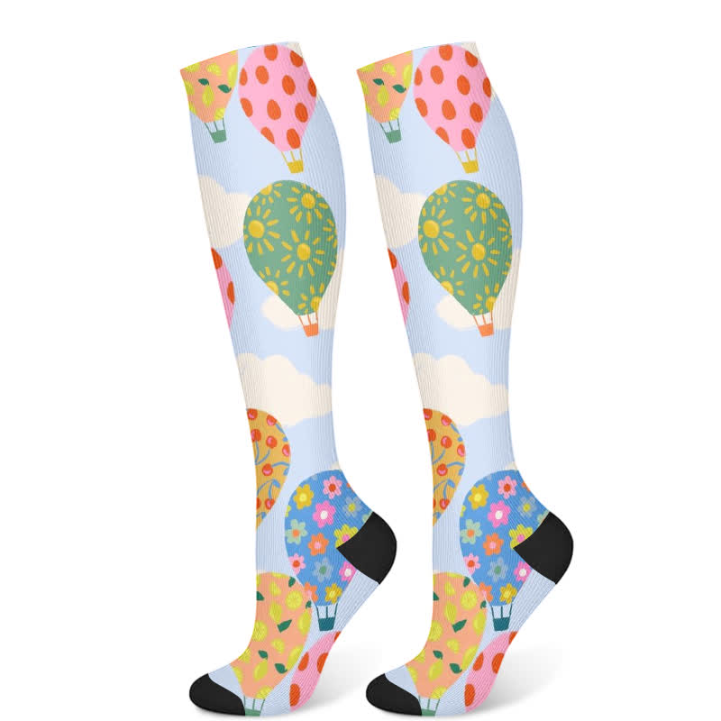 Chaussettes de compression à imprimé floral, fraise et montgolfière (3 paires) - Bleu et vert (1 paire) - S/M - image 8