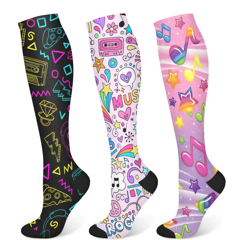 Chaussettes de compression de la série Notes de musique (3 paires)