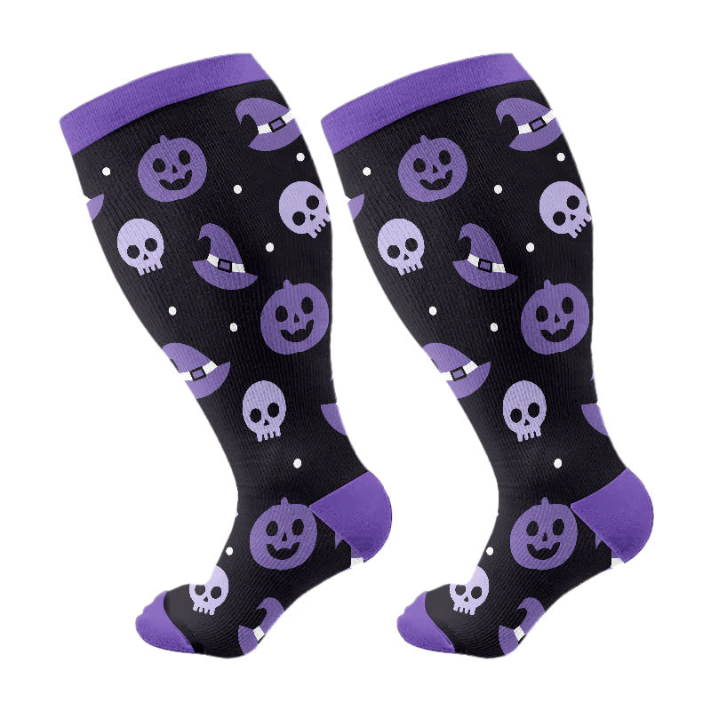 Chaussettes de compression mignonnes de style Halloween grande taille - Noir - 4XL - image 10