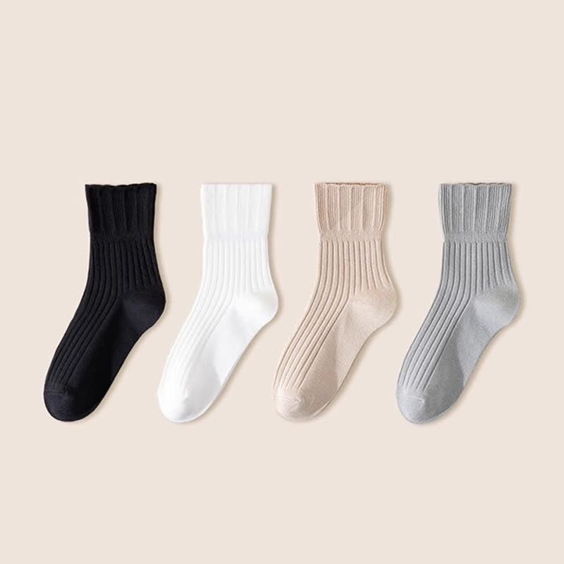 Chaussettes courtes amples en coton avec bordure ondulée (4 paires)
