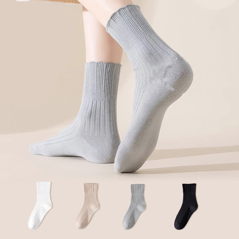 Chaussettes courtes amples en coton avec bordure ondulée (4 paires)