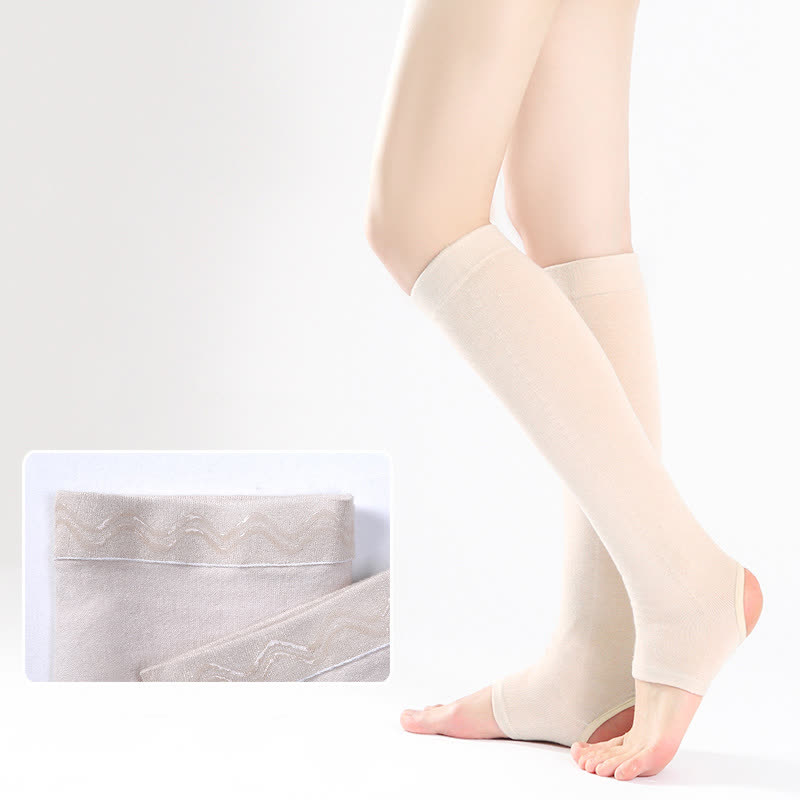 Manchons de mollet en pur coton avec poignée antidérapante en silicone - Beige - XL - image 4