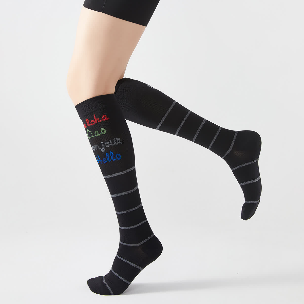 Chaussettes de compression hautes à rayures et lettres (2 paires)