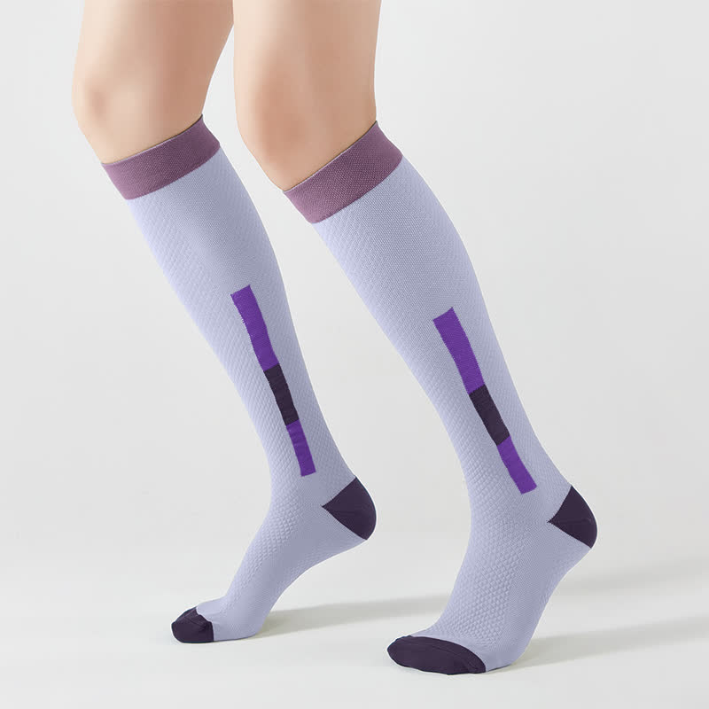 Chaussettes de compression hautes rectangulaires simples à blocs de couleurs (5 paires) - Violet - EU37-42 (US4-8.5) - image 5