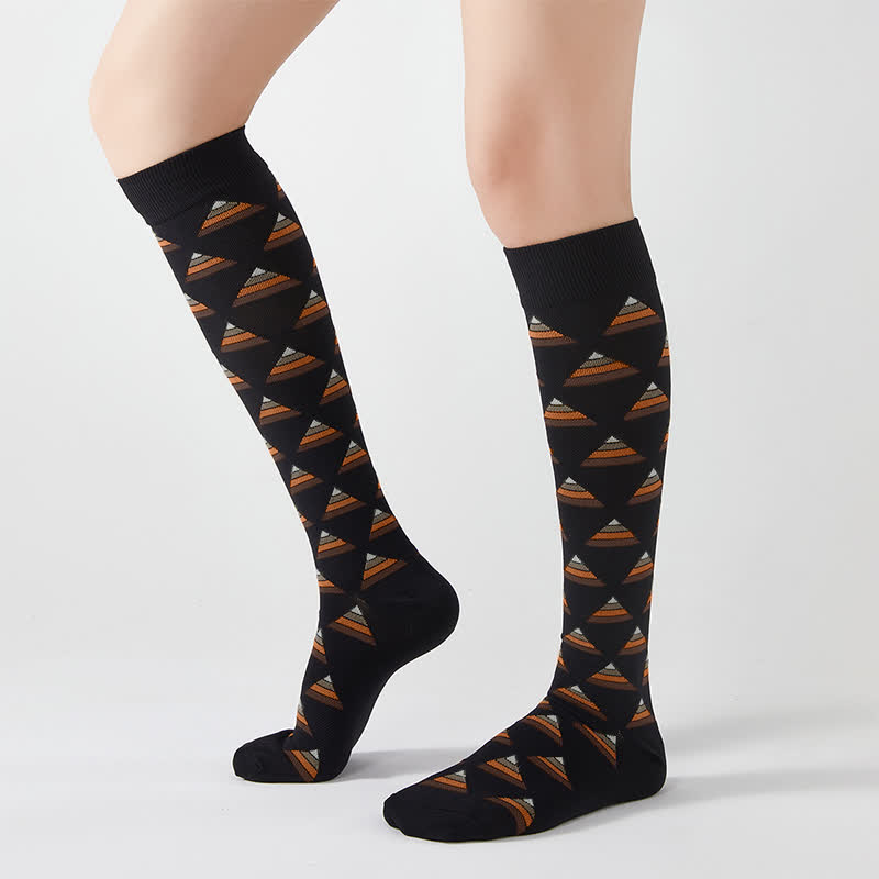 Chaussettes de compression hautes à motif géométrique (5 paires) - Noir et café - EU37-42 (US4-8.5) - image 5