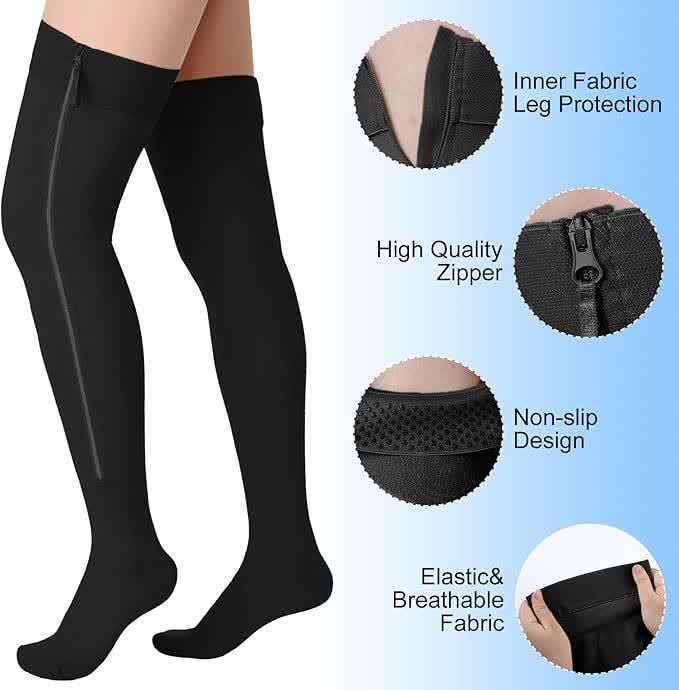 Chaussettes de sport à fermeture éclair, grande taille, compression haute (20-30 mmHg)