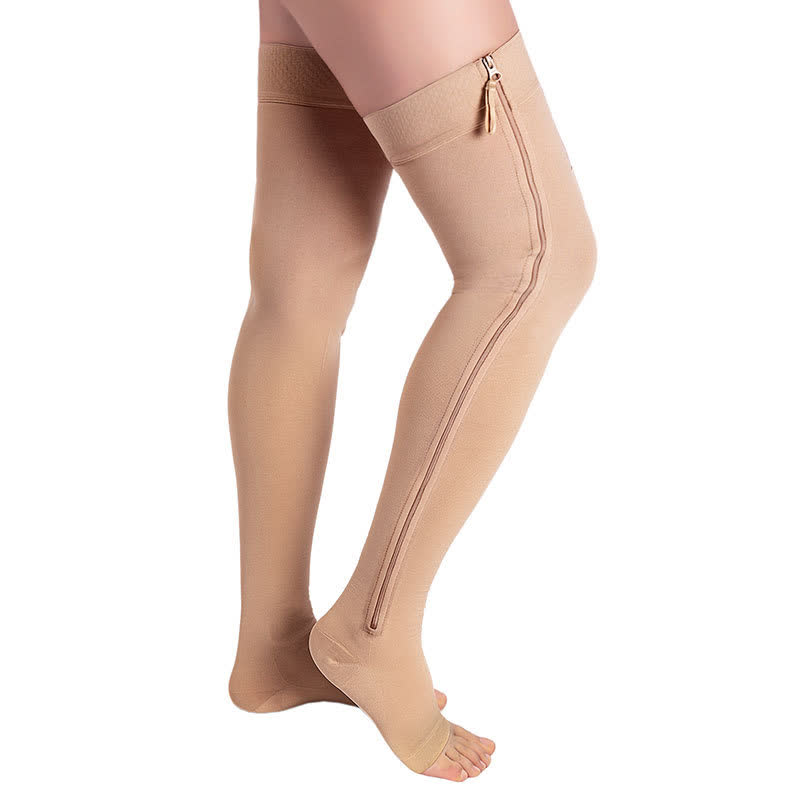 Chaussettes de compression hautes à fermeture éclair et bout ouvert, grande taille (20-30 mmHg)