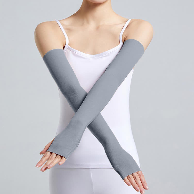 Manchons longs en modal avec boucle pour les doigts (2 paires) - Gris foncé - XL - image 10