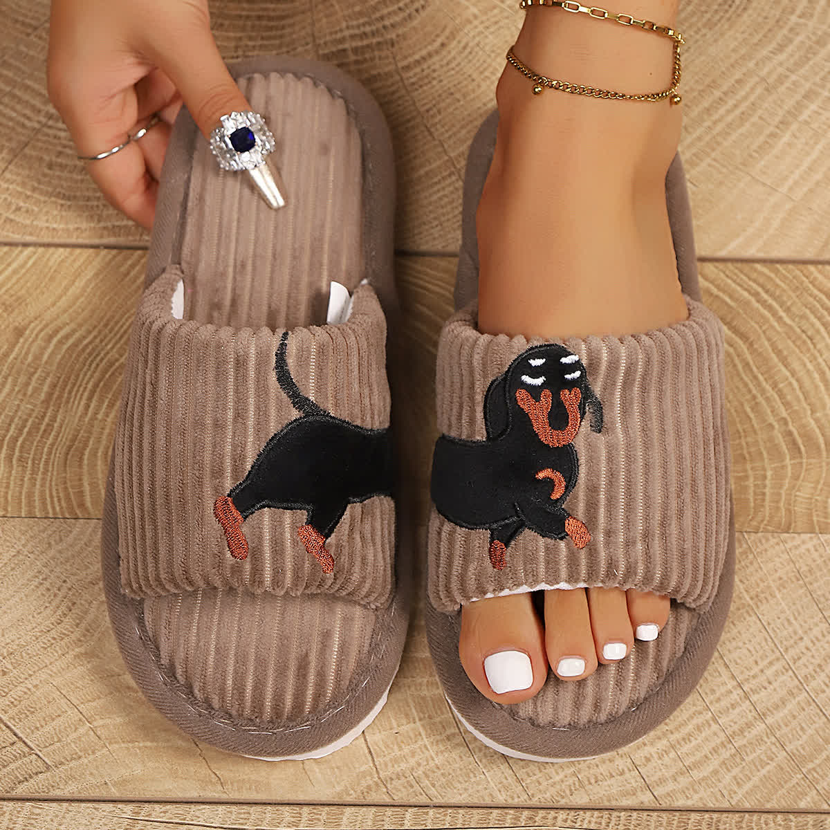 Chaussons mignons teckel grande taille - Brun - EU43-44 (US9-10) - image 11