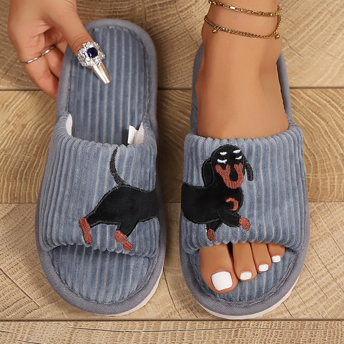 Chaussons mignons teckel grande taille - Gris - EU43-44 (US9-10) - image 3