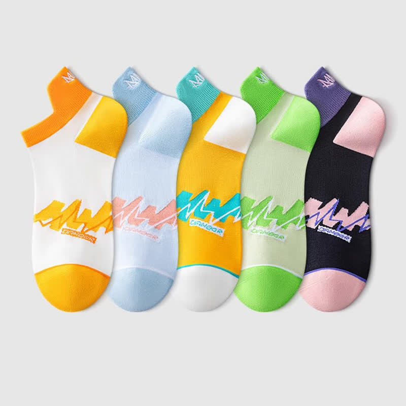 Chaussettes de compression géométriques en coton (5 paires) - Multicolore - EU36-40 (US3-7) - image 3