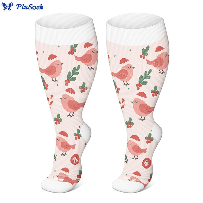 Chaussettes de compression grande taille à motif gnomes de Noël et oiseaux - image 3