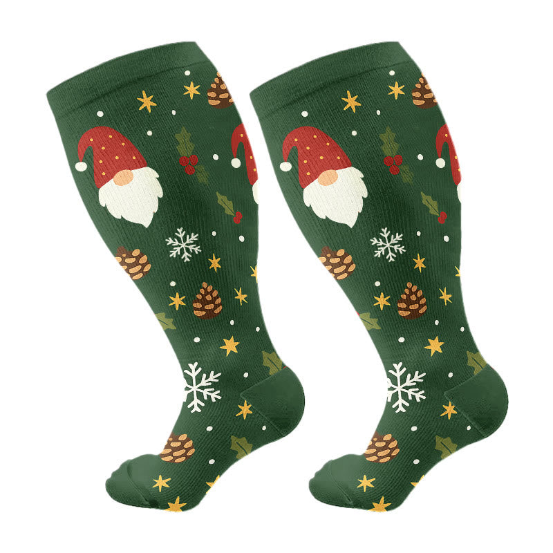 Chaussettes de compression grande taille à motif gnomes de Noël et oiseaux - Vert - 4XL - image 7