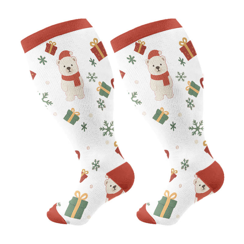 Chaussettes de compression grande taille à motif gnomes de Noël et oiseaux - Blanc - 4XL - image 7