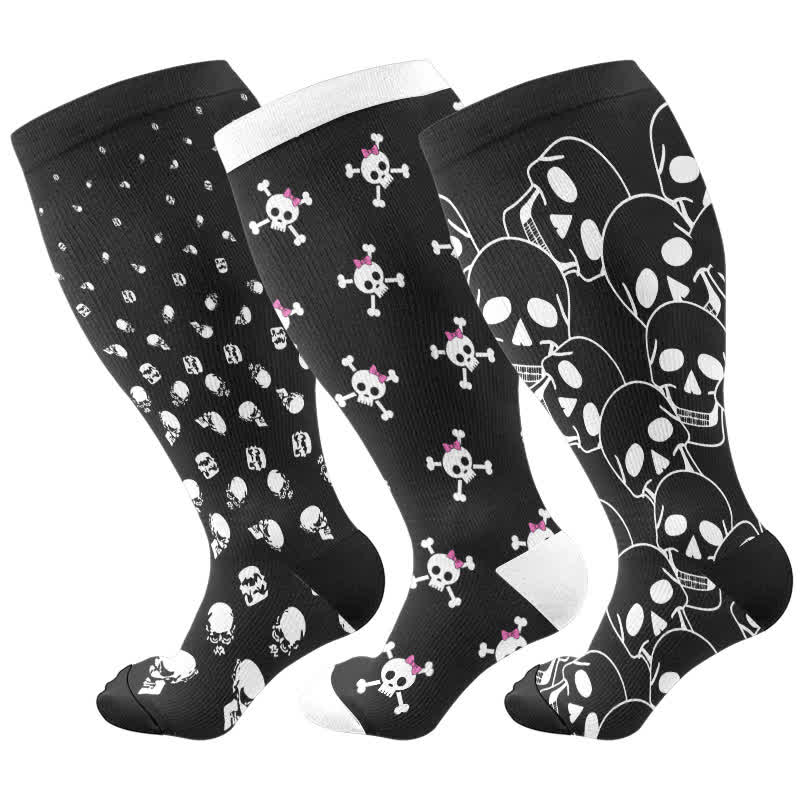 Chaussettes de compression grande taille à imprimé tête de mort pour Halloween (3 paires) - Multicolore - 4XL - image 5