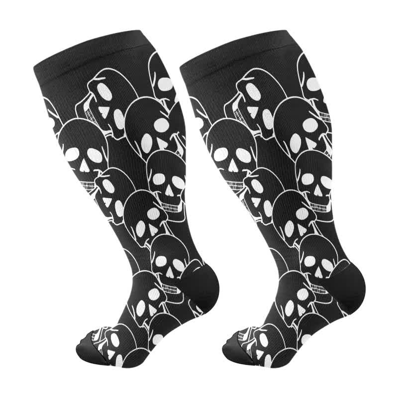 Chaussettes de compression grande taille à imprimé tête de mort pour Halloween - C - 4XL - image 9