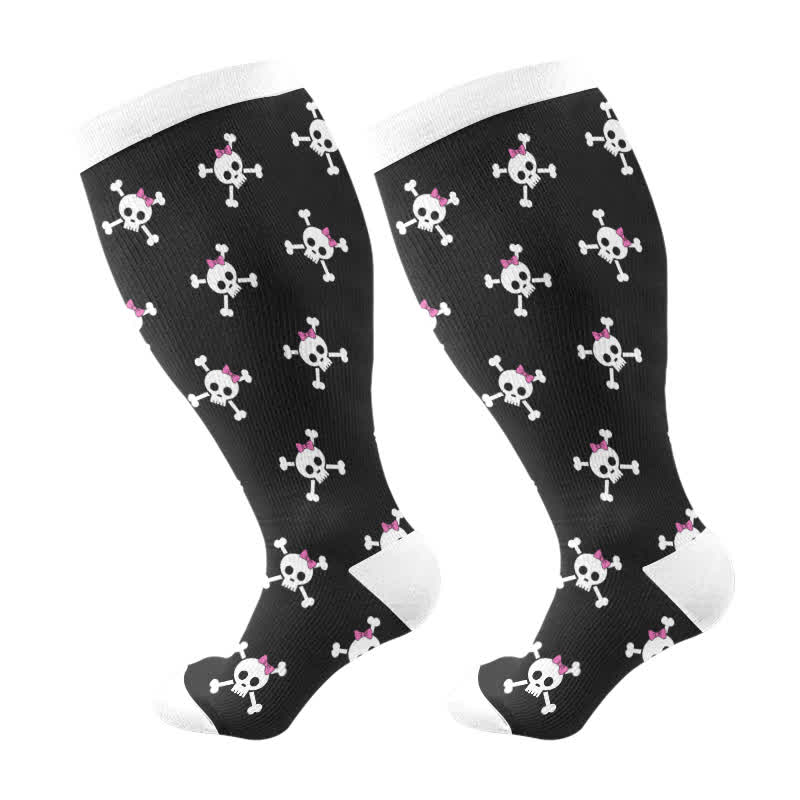 Chaussettes de compression grande taille à imprimé tête de mort pour Halloween - B - 4XL - image 8
