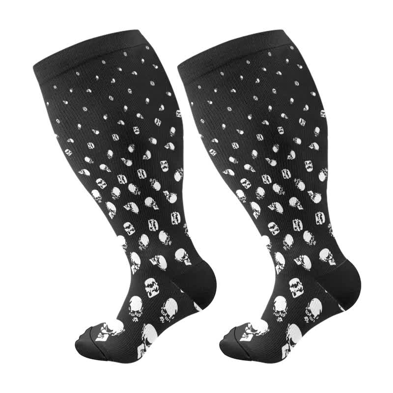 Chaussettes de compression grande taille à imprimé tête de mort pour Halloween (3 paires) - Noir-A (1 paire) - 4XL - image 6