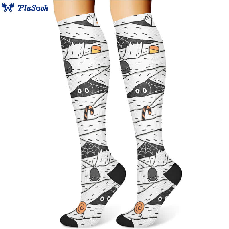 Chaussettes de compression à imprimé dessin animé effrayant d'Halloween (3 paires) - image 2