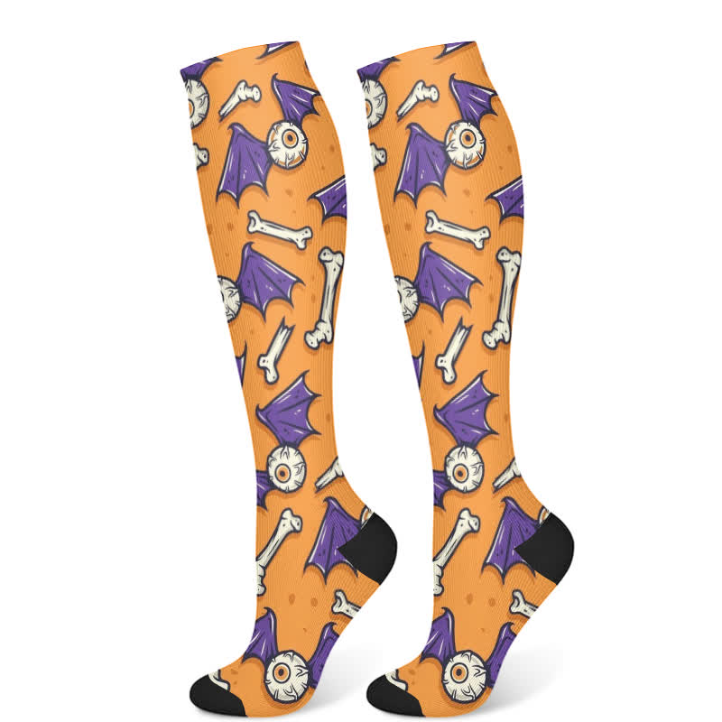 Chaussettes de compression à imprimé dessin animé effrayant d'Halloween (3 paires) - Orange (1 paire) - S/M - image 8
