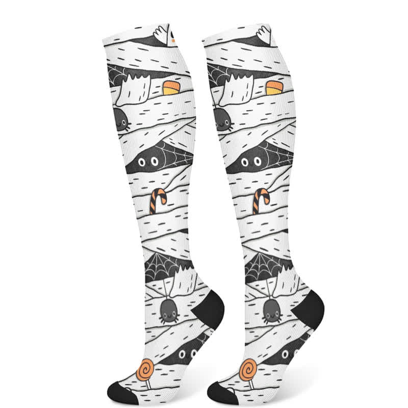 Chaussettes de compression à imprimé dessin animé effrayant d'Halloween (3 paires) - Blanc (1 paire) - S/M - image 6