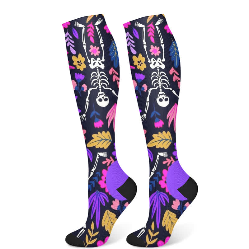 Chaussettes de compression imprimées inspirées du crâne d'Halloween (3 paires) - Violet (1 paire) - S/M - image 7