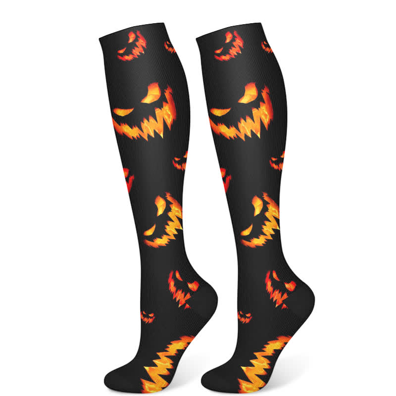 Chaussettes de compression imprimées inspirées du crâne d'Halloween (3 paires) - Orange (1 paire) - S/M - image 6