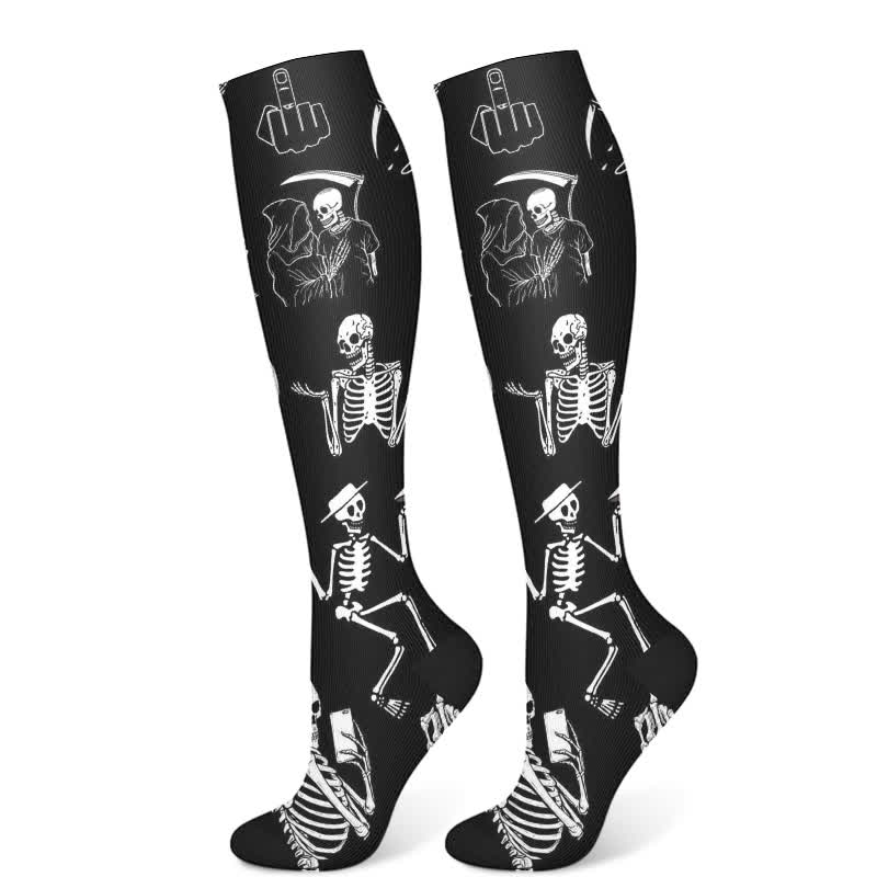 Chaussettes de compression imprimées inspirées du crâne d'Halloween (3 paires) - Blanc (1 paire) - S/M - image 8