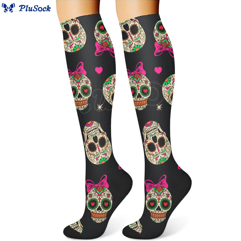 Chaussettes de compression à imprimé tête de mort pour Halloween (3 paires) - image 2