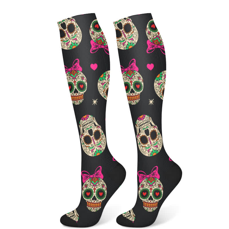 Chaussettes de compression à imprimé tête de mort pour Halloween (3 paires) - Noir (1 paire) - S/M - image 6