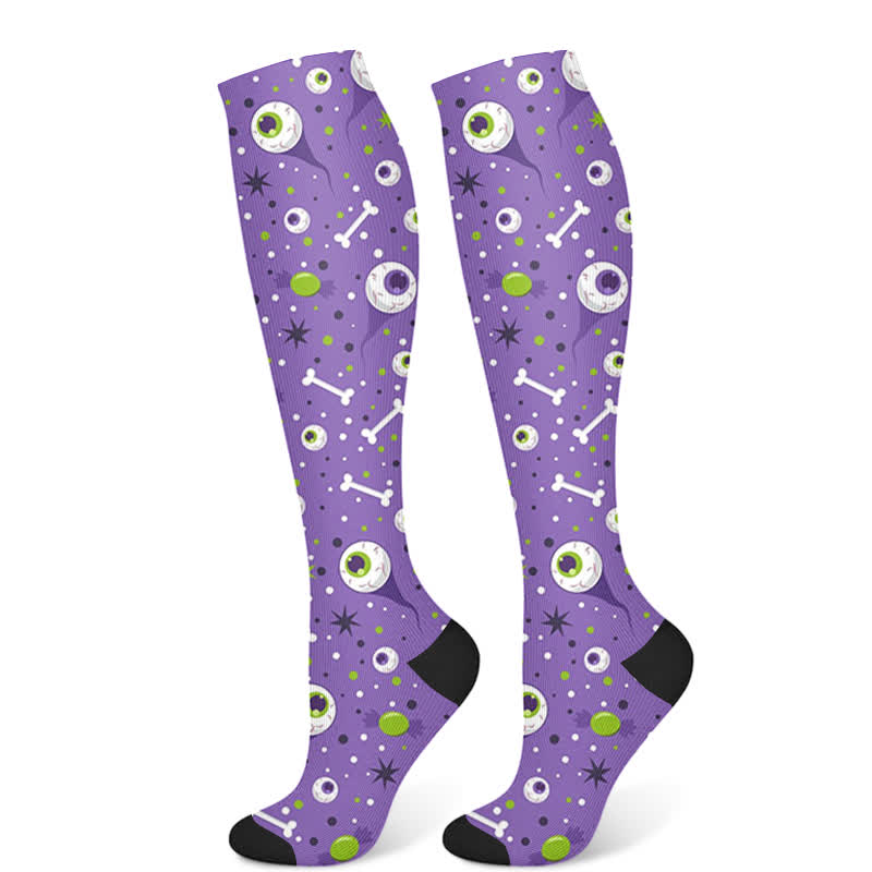 Chaussettes de compression à imprimé tête de mort pour Halloween (3 paires) - Violet (1 paire) - S/M - image 8