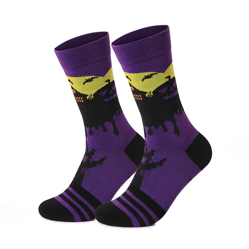 Chaussettes longues grande taille de la série Halloween Night (5 paires) - Violet - EU37-46 (US4-12) - image 8