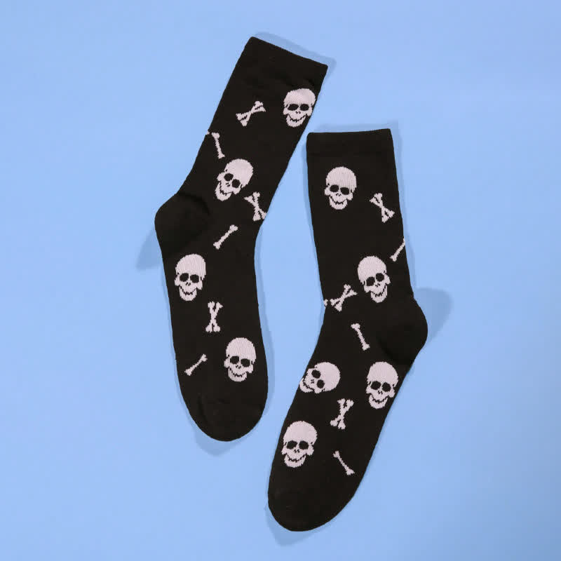Chaussettes courtes à imprimé tête de mort et os d'Halloween grande taille (5 paires) - image 3