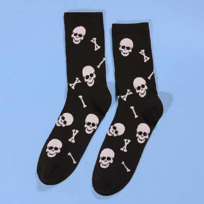 Chaussettes courtes à imprimé tête de mort et os d'Halloween grande taille (5 paires) - image 2