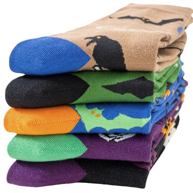 Chaussettes courtes à imprimé effrayant Halloween grande taille (5 paires) - image 5
