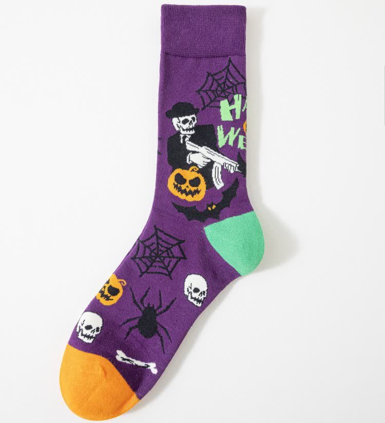 Chaussettes courtes à imprimé effrayant Halloween grande taille (5 paires) - Violet - EU41-46 (US7.5-12) - image 6