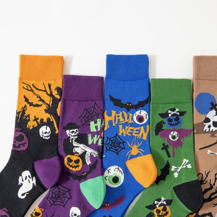 Chaussettes courtes à imprimé effrayant Halloween grande taille (5 paires) - image 3