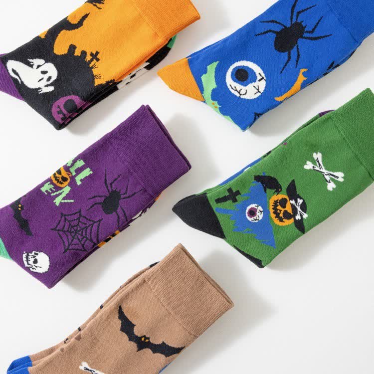 Chaussettes courtes à imprimé effrayant Halloween grande taille (5 paires) - image 4
