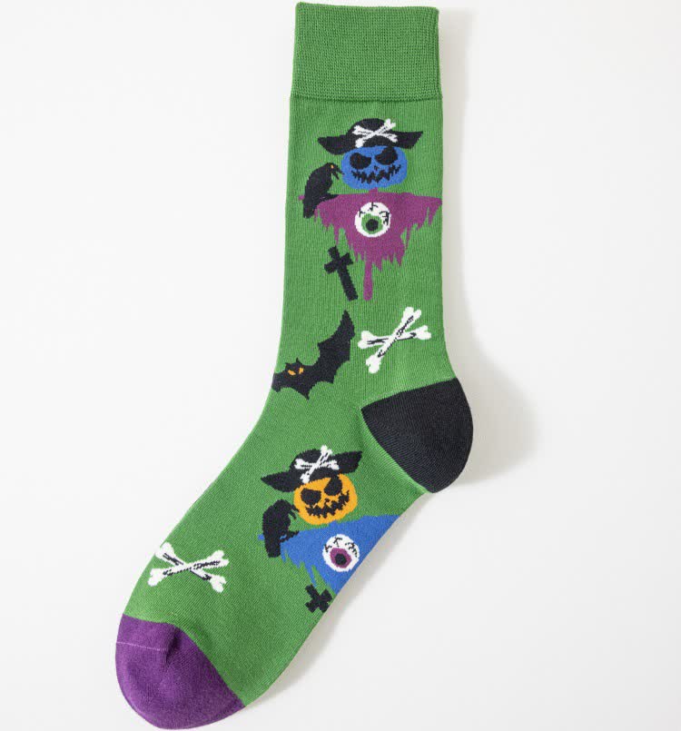 Chaussettes courtes à imprimé effrayant Halloween grande taille (5 paires) - Vert - EU41-46 (US7.5-12) - image 7