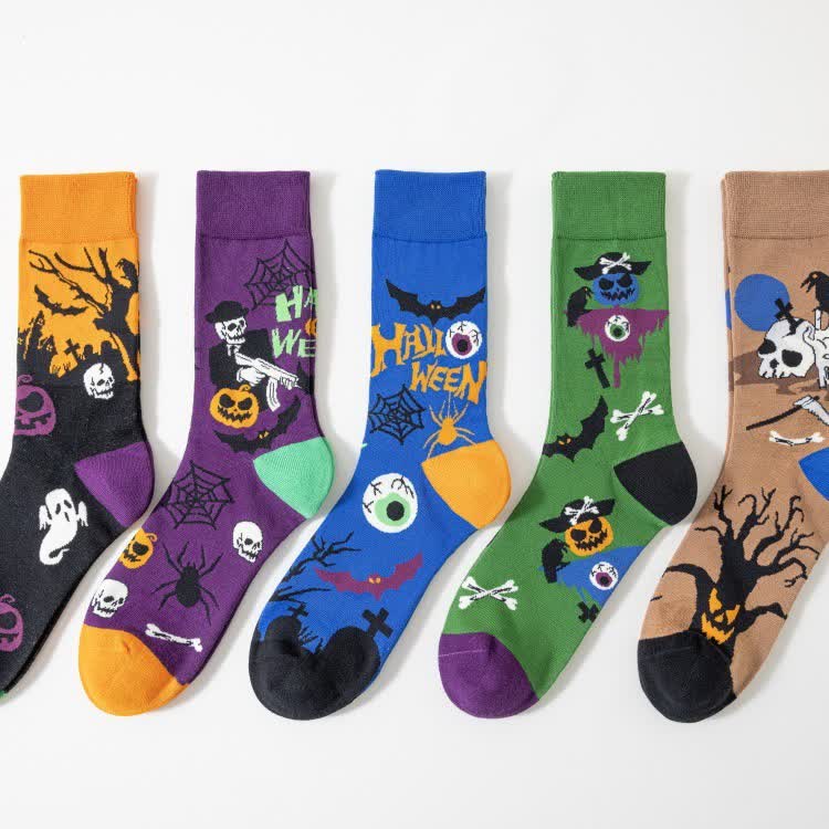 Chaussettes courtes à imprimé effrayant Halloween grande taille (5 paires) - image 2