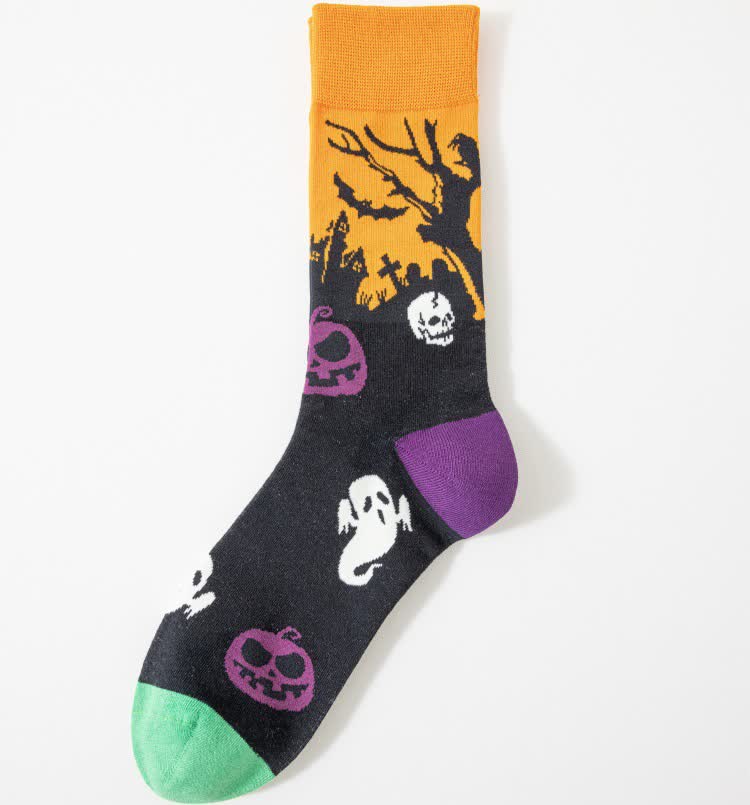 Chaussettes courtes à imprimé effrayant Halloween grande taille (5 paires) - Jaune - EU41-46 (US7.5-12) - image 8