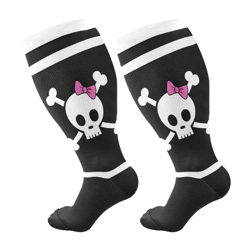 Chaussettes de compression grande taille à imprimé tête de mort pour Halloween - D - 4XL - image 10