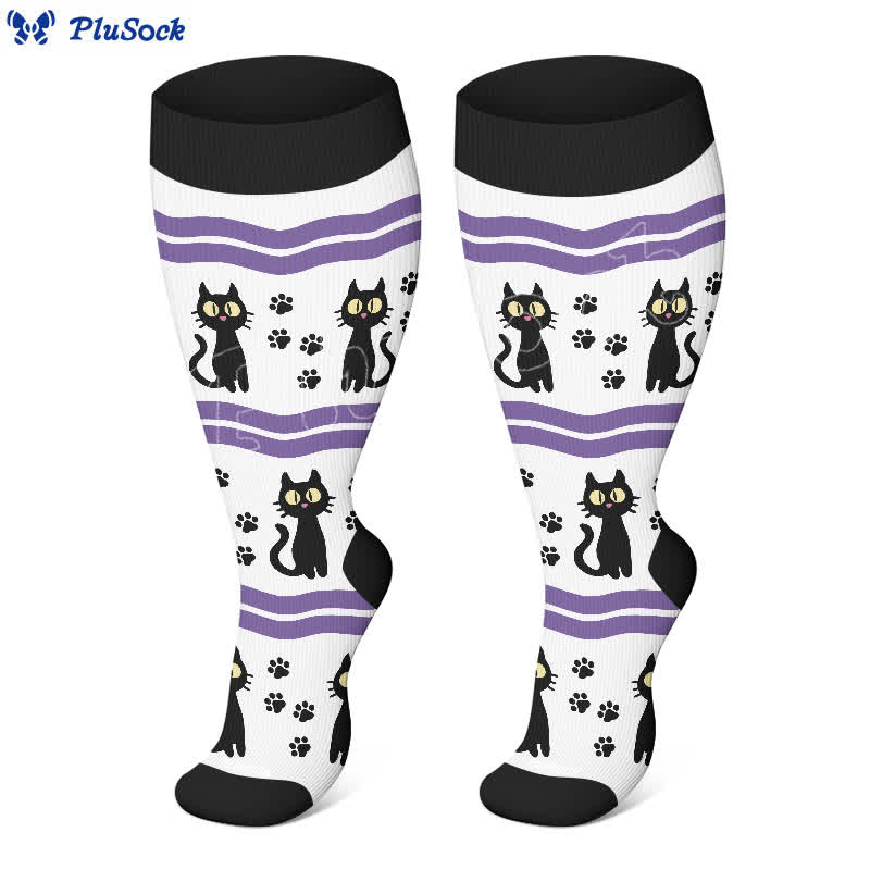 Chaussettes de compression grande taille à imprimé chat et chauve-souris pour Halloween - image 3