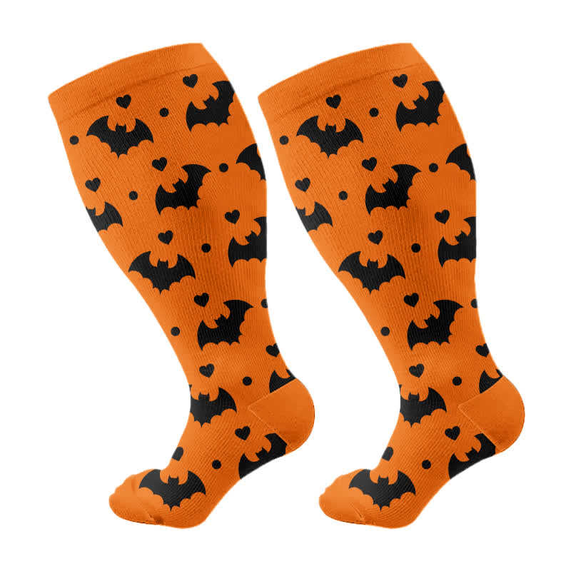 Chaussettes de compression grande taille à imprimé chat et chauve-souris pour Halloween - Orange - 4XL - image 6