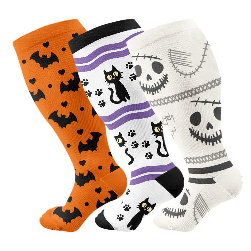 Chaussettes de compression grande taille à imprimé chat et chauve-souris pour Halloween - image 5