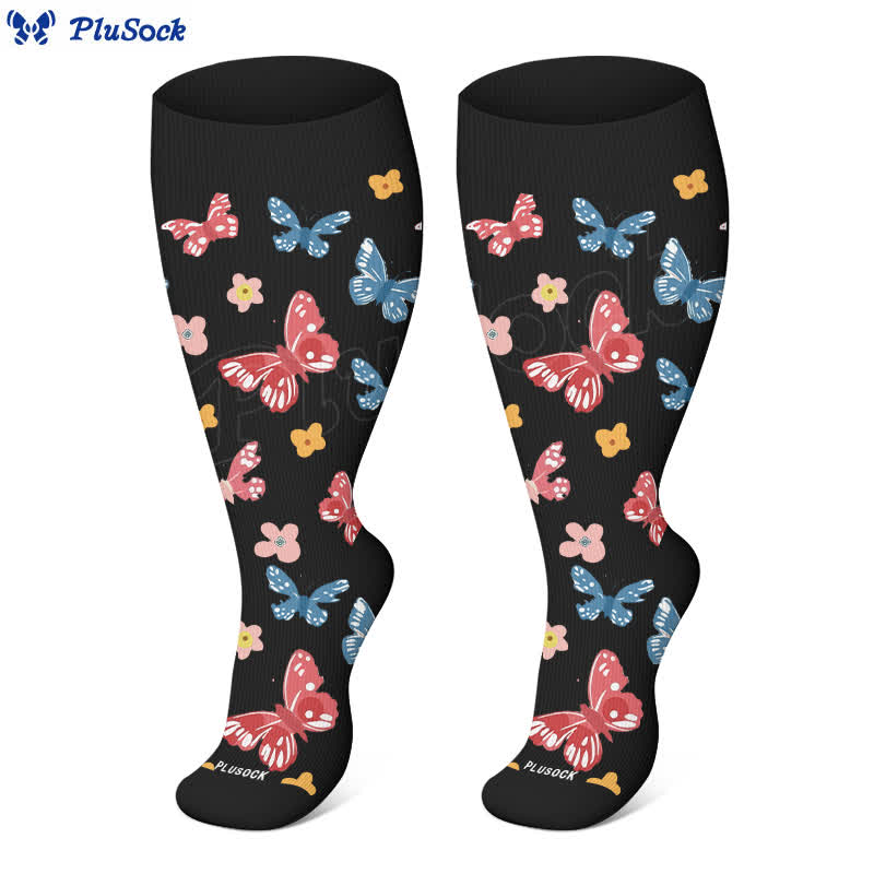 Chaussettes de compression grande taille motif papillon et fleurs (3 paires) - image 3