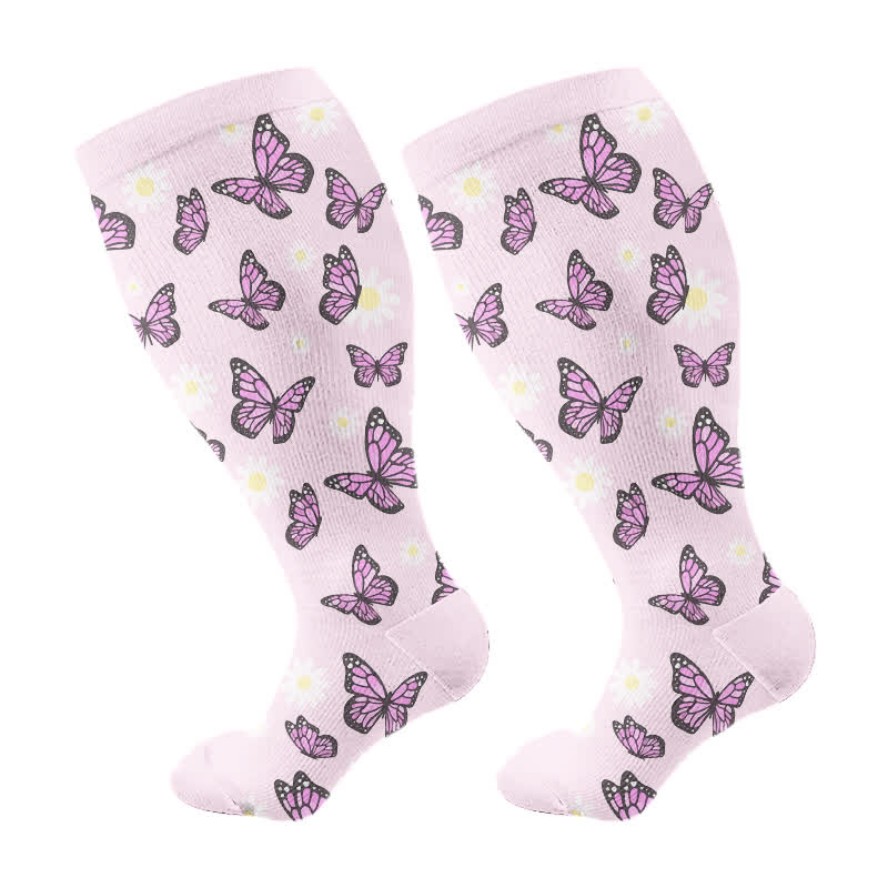 Chaussettes de compression grande taille motif papillon et fleurs (3 paires) - Violet (1 paire) - 4XL - image 8