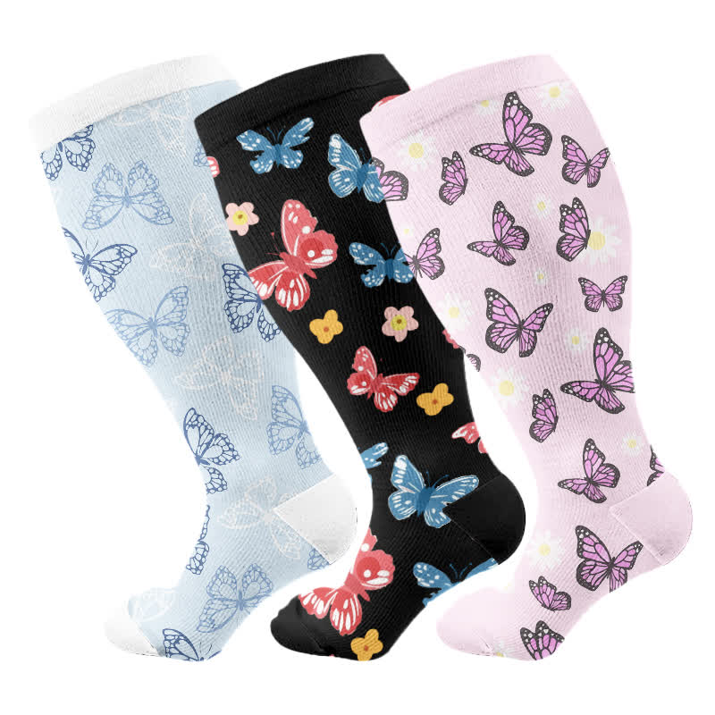 Chaussettes de compression grande taille motif papillon et fleurs (3 paires) - Multicolore - 4XL - image 5